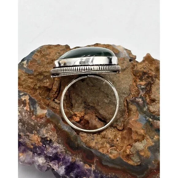 925 Sterling Silver Plt Prehnite Size 8.25 Bezel Setting Fine Jewelry - Picture 4 of 6